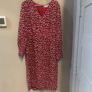 Ann Taylor Red and Navy Patterned Long Sleeve Dress